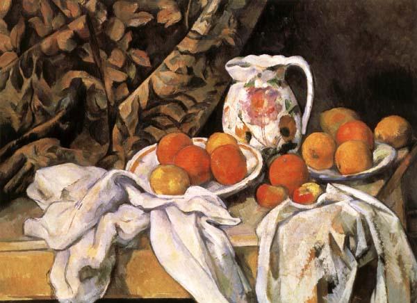 Paul Cezanne Nature morte avec rideau et pichet fleuri France oil painting art
